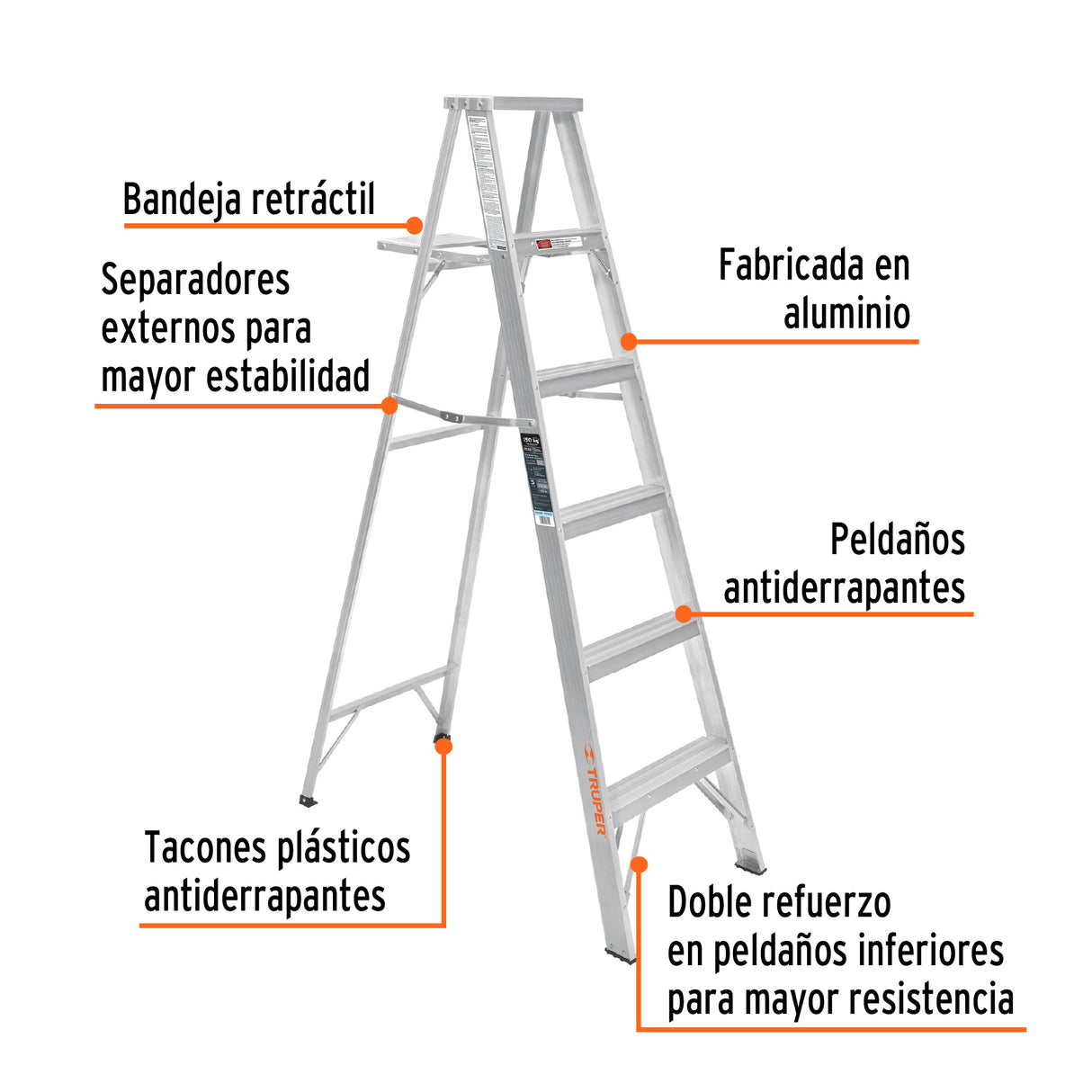 Escalera de Tijera 100% Aluminio Tipo Lll 5 Peldaños, Truper