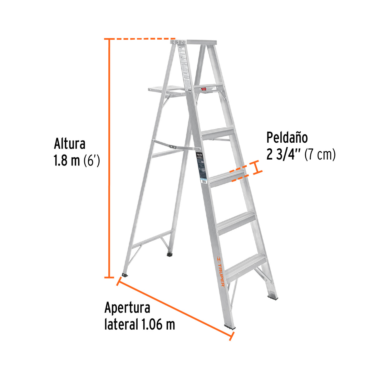 Escalera de Tijera 100% Aluminio Tipo Lll 5 Peldaños, Truper