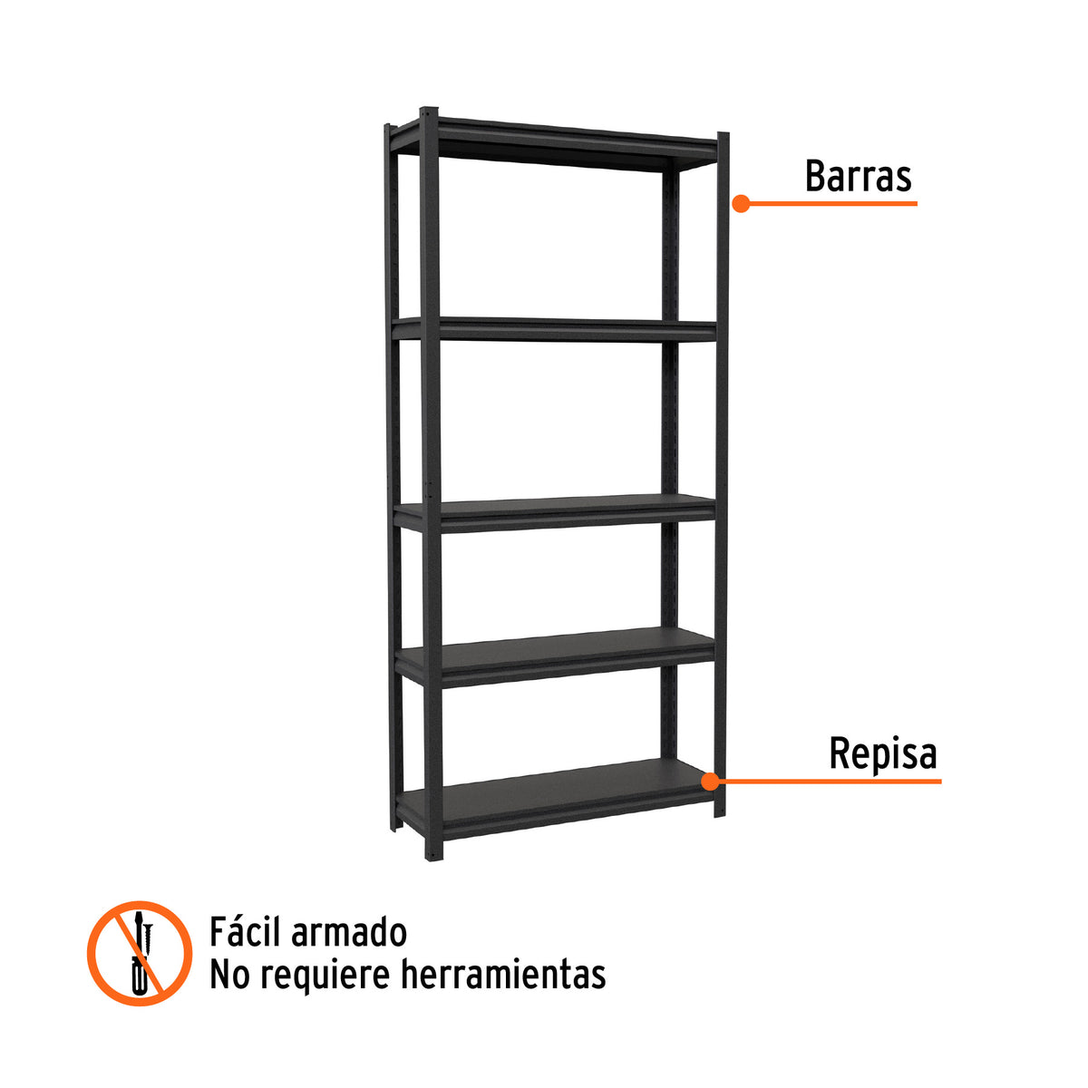 Estante Metálico 5 Repisas Capacidad 80 kg, 180X30X85, Truper
