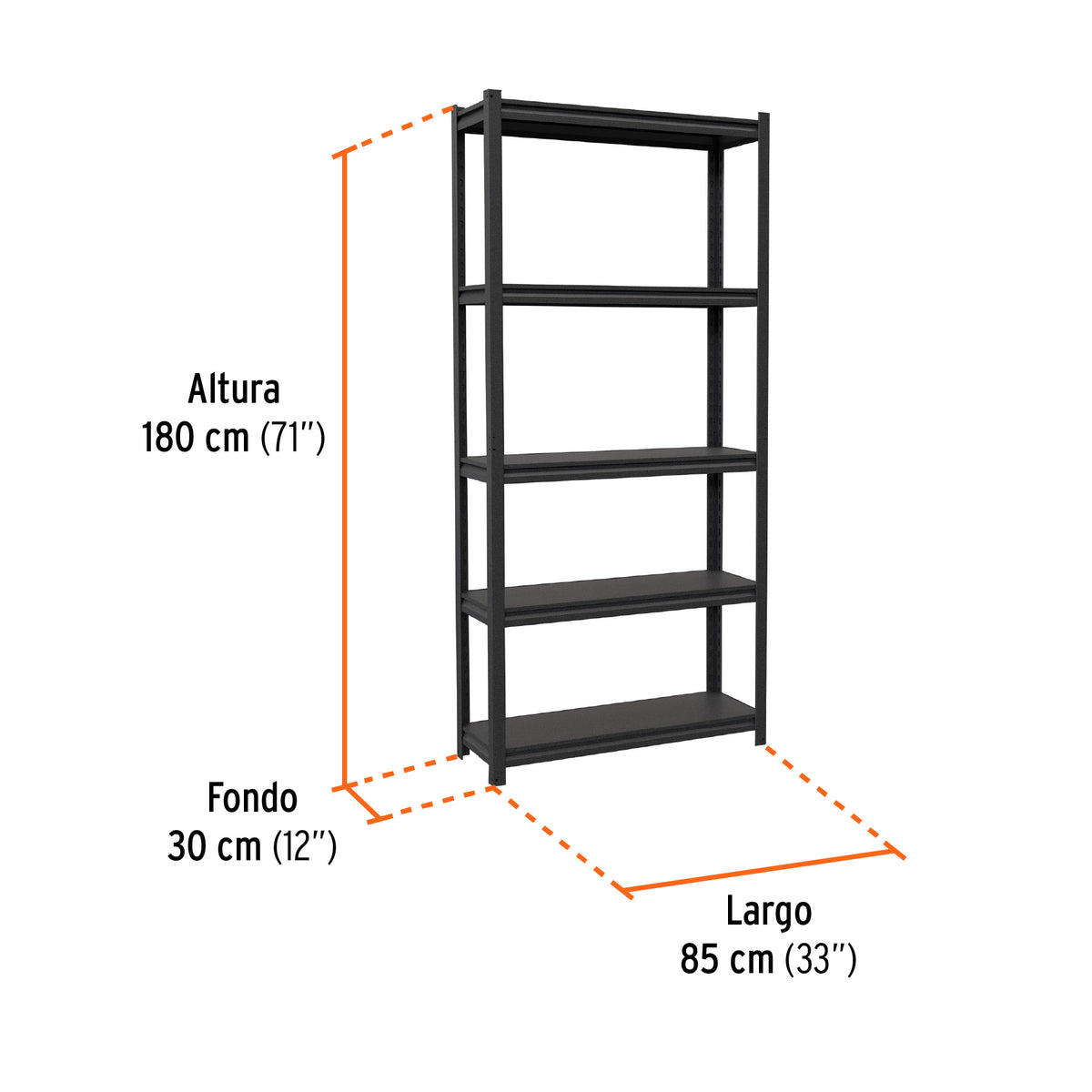 Estante Metálico 5 Repisas Capacidad 80 kg, 180X30X85, Truper