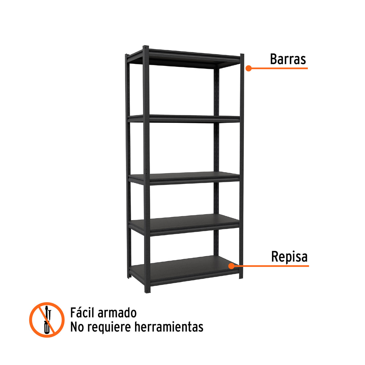 Estante Metálico 5 Repisas Capacidad 80 kg, 180X45X85, Truper