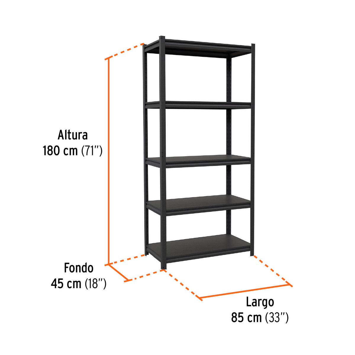 Estante Metálico 5 Repisas Capacidad 80 kg, 180X45X85, Truper