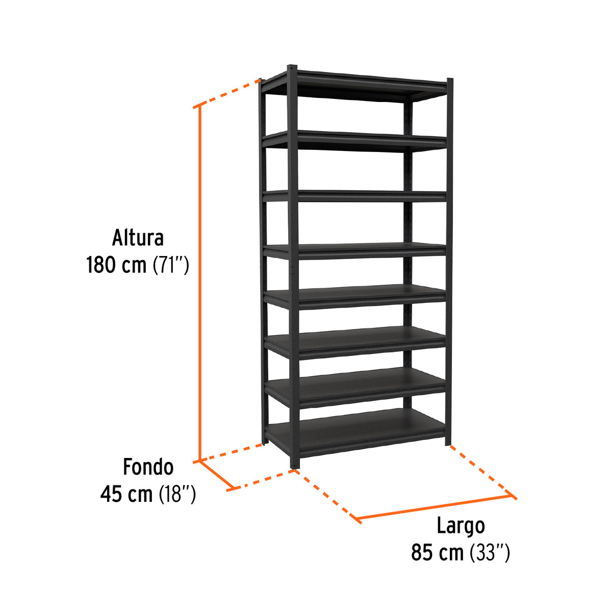 Estante Metálico 8 Repisas Capacidad 80 kg, 180X45X85, Truper