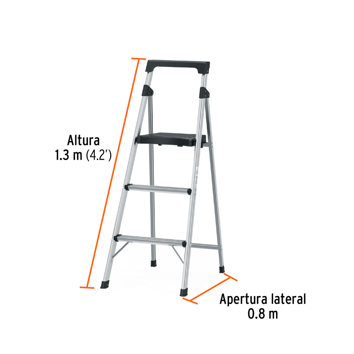 Escalera Tubular Plegable, 3 Peldaños, Aluminio, Truper