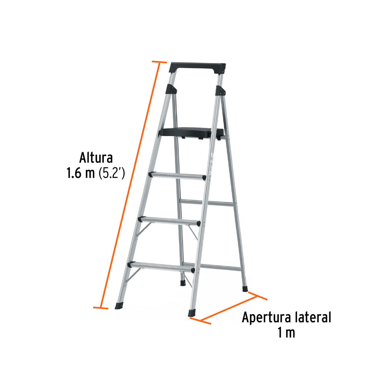 Escalera Tubular Plegable, 4 Peldaños, Aluminio, Truper