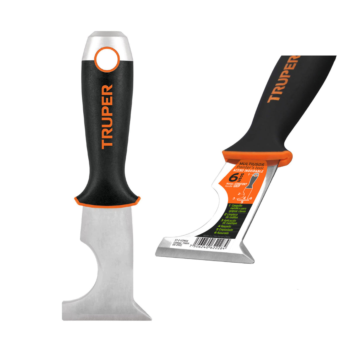 Espátula 2-1/2' de 6 Usos, Acero Inoxidable, Comfort Grip