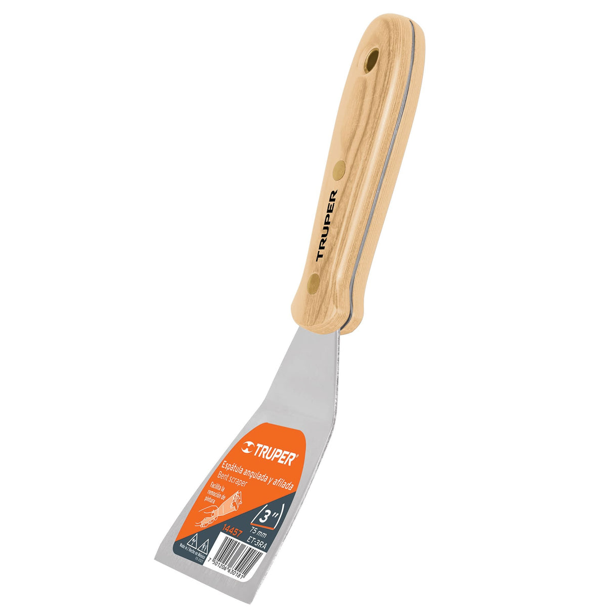 Espátula Afilada y Angulada 3' con Mango de Madera, Truper