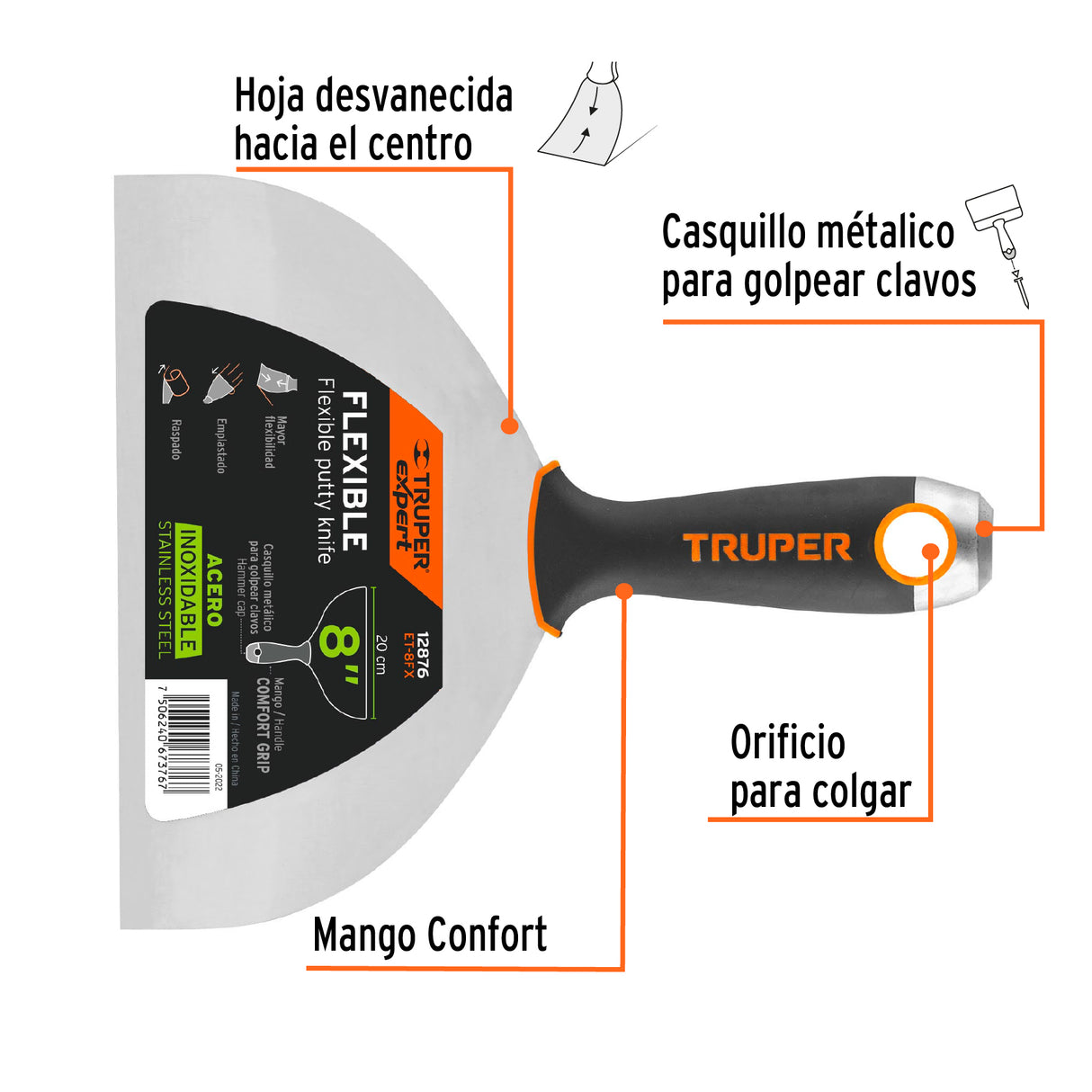 Espátula Flexible 8' Acero Inoxidable, Comfort Grip, Expert