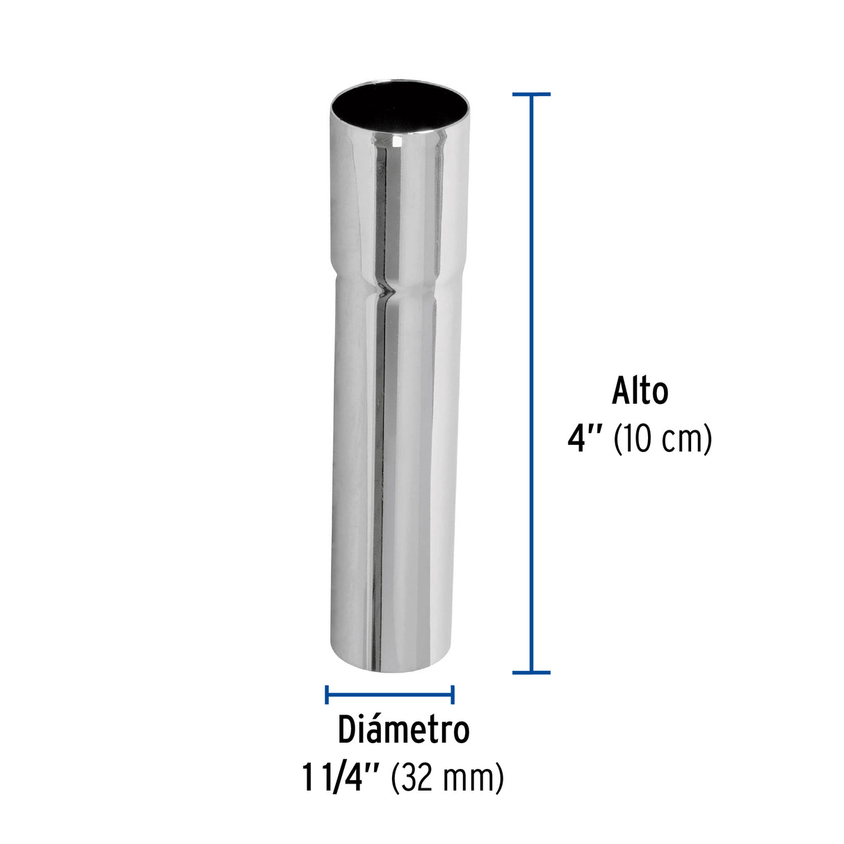 Extensión 10 cm Latón Cromado para Contra de Lavabo, 1-1/4'