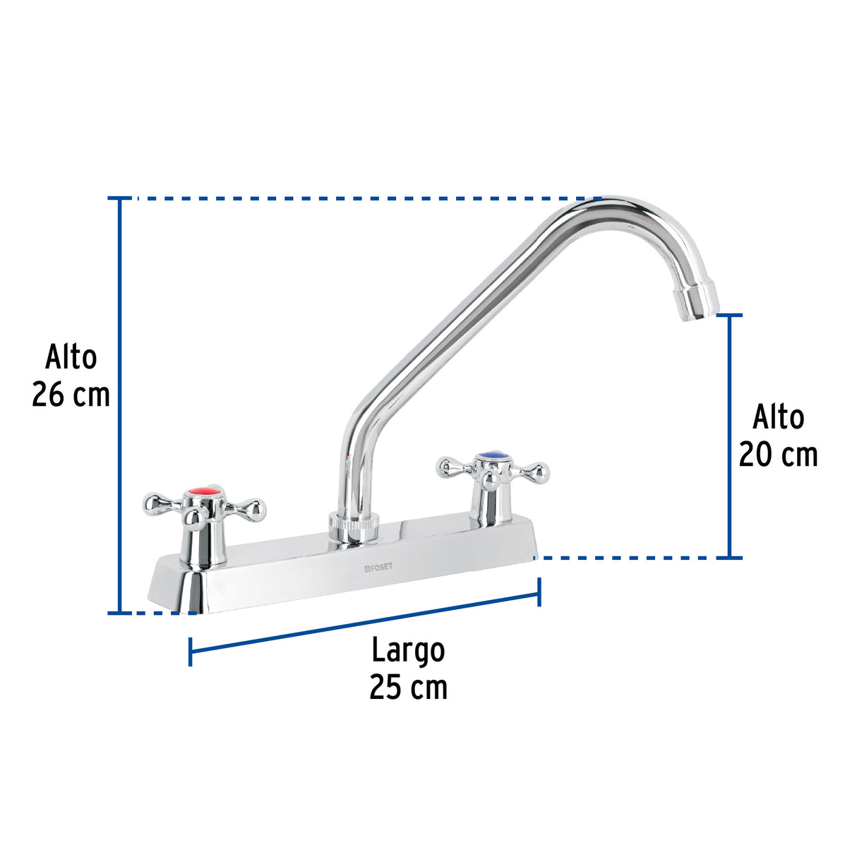 Mezcladora 8' Fregadero Cromo, Cuello Largo, Cruceta, Basic