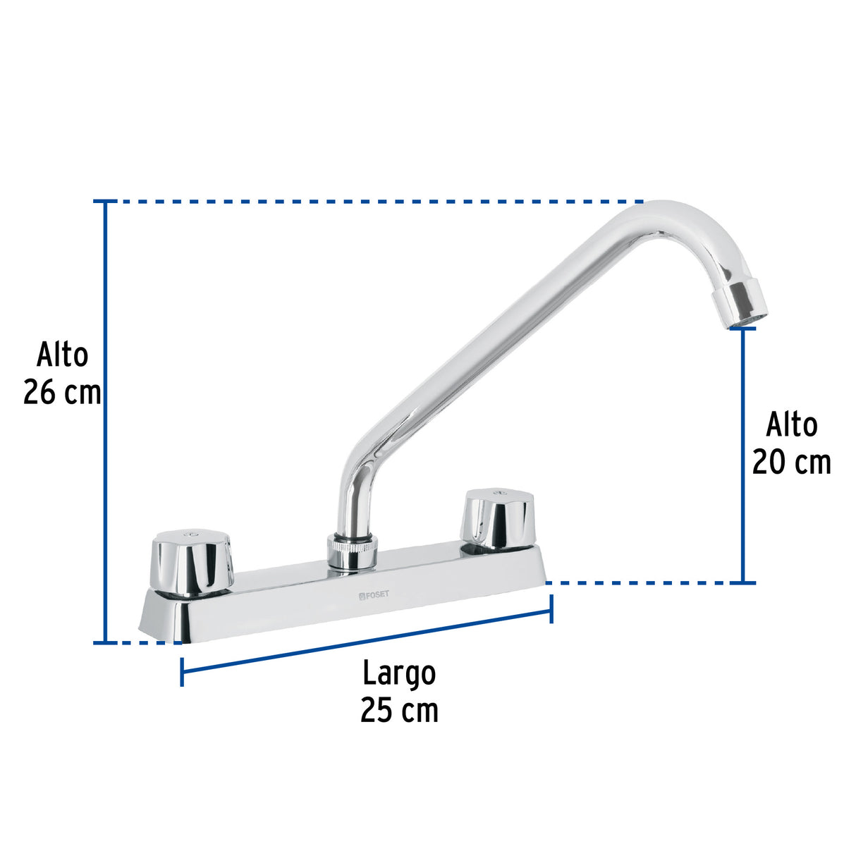 Mezcladora 8' Fregadero Cromo, Cuello Largo, Hexagonal, Basic