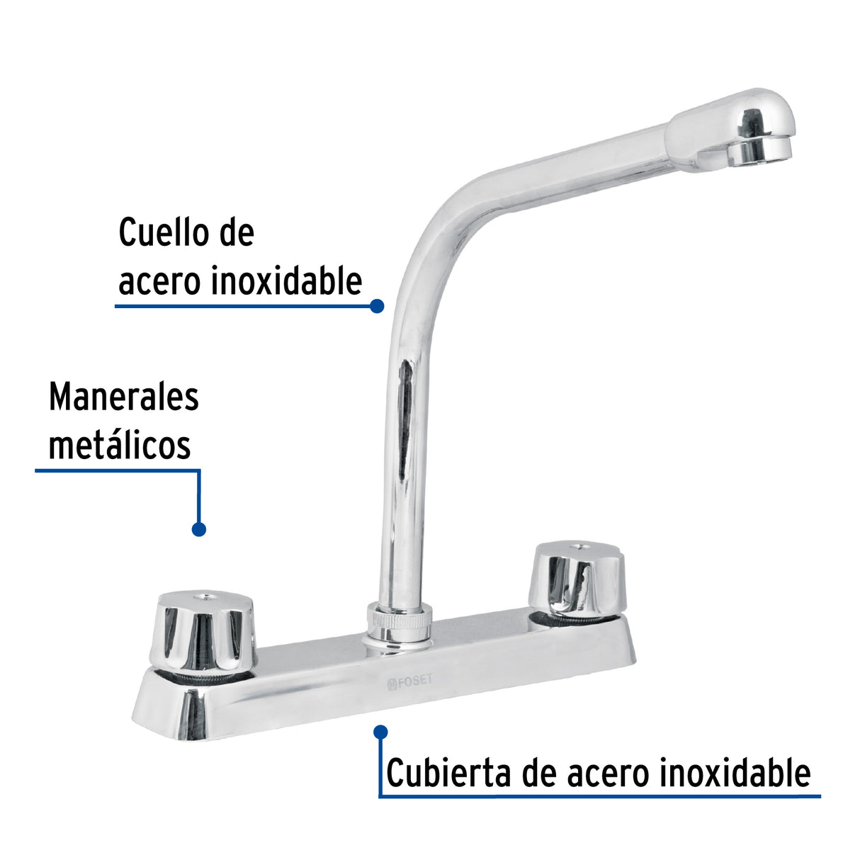 Mezcladora 8' Fregadero Cromo, Cuello Cobra, Hexagonal, Basic