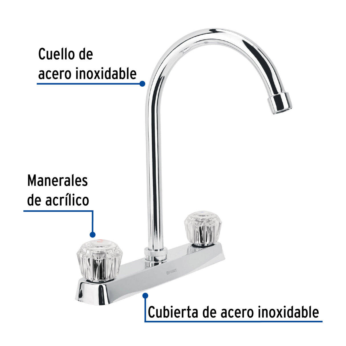 Mezcladora 8' Fregadero Cromo, Cuello Curvo, Acrílico, Basic