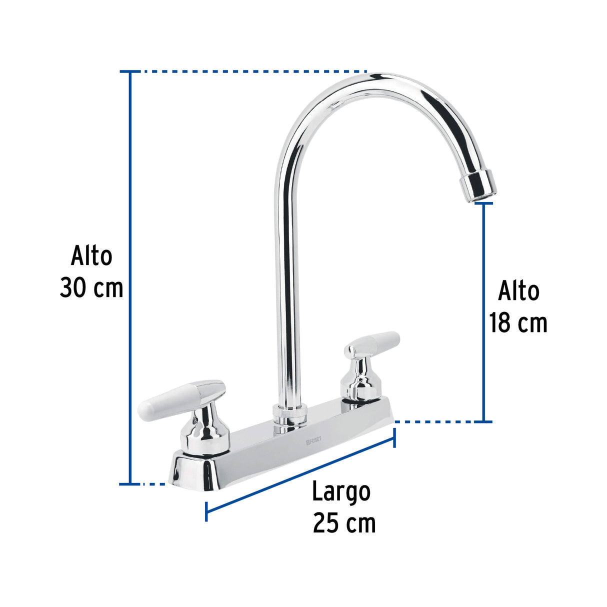 Mezcladora 8' Fregadero Cromo, Cuello Curvo, Cono, Basic