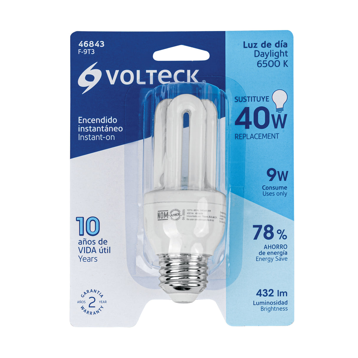 Lámpara Triple T3 9 W Luz de Día en Blíster, Volteck