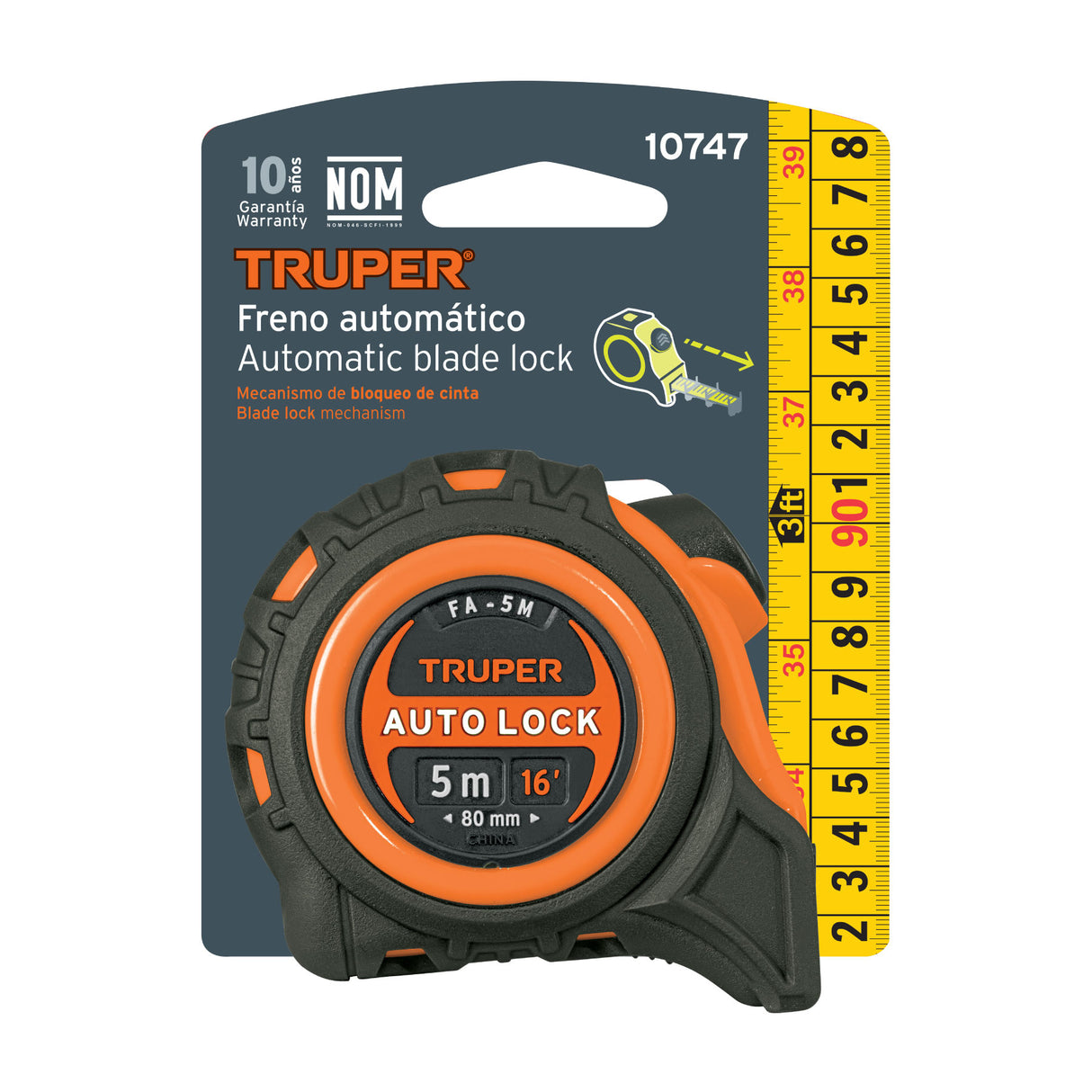 Flexómetro Auto-lock Contra Impactos 5 m Cinta 19 mm, Truper