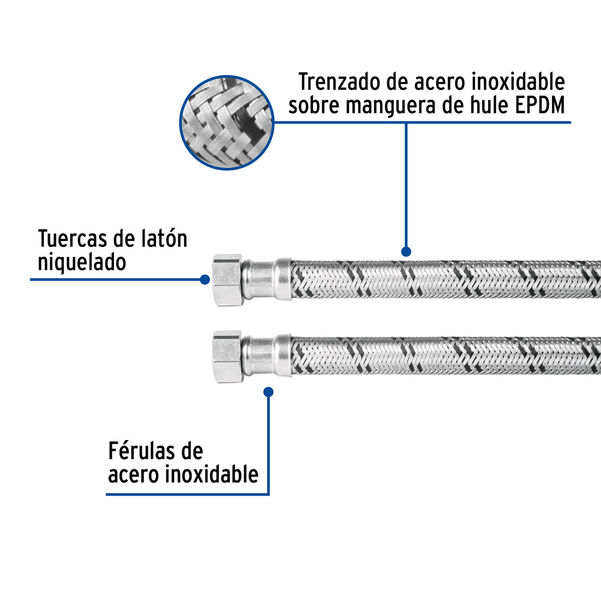 Manguera para Boiler, Acero Inox, 1/2'X1/2', 150 cm, Foset