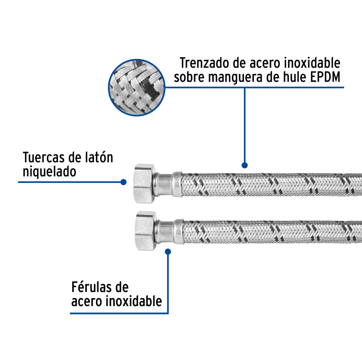 Manguera para Boiler, Acero Inox, 3/4'X3/4', 60 cm, Foset