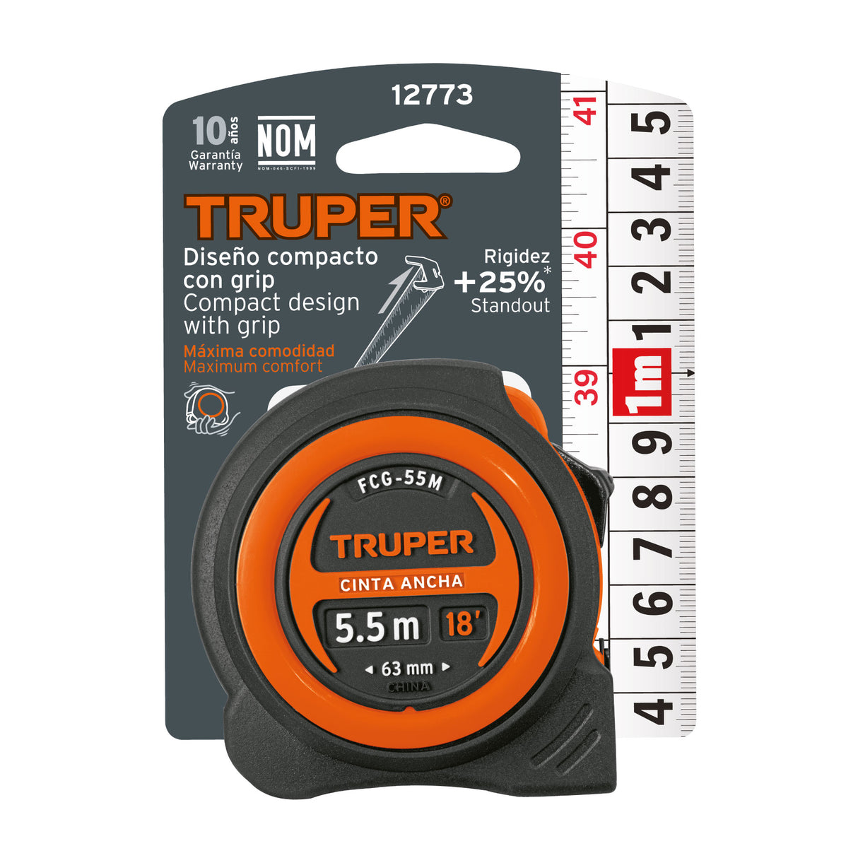 Flexómetro Compacto Contra Impactos 5.5 m Cinta 25 mm, Truper