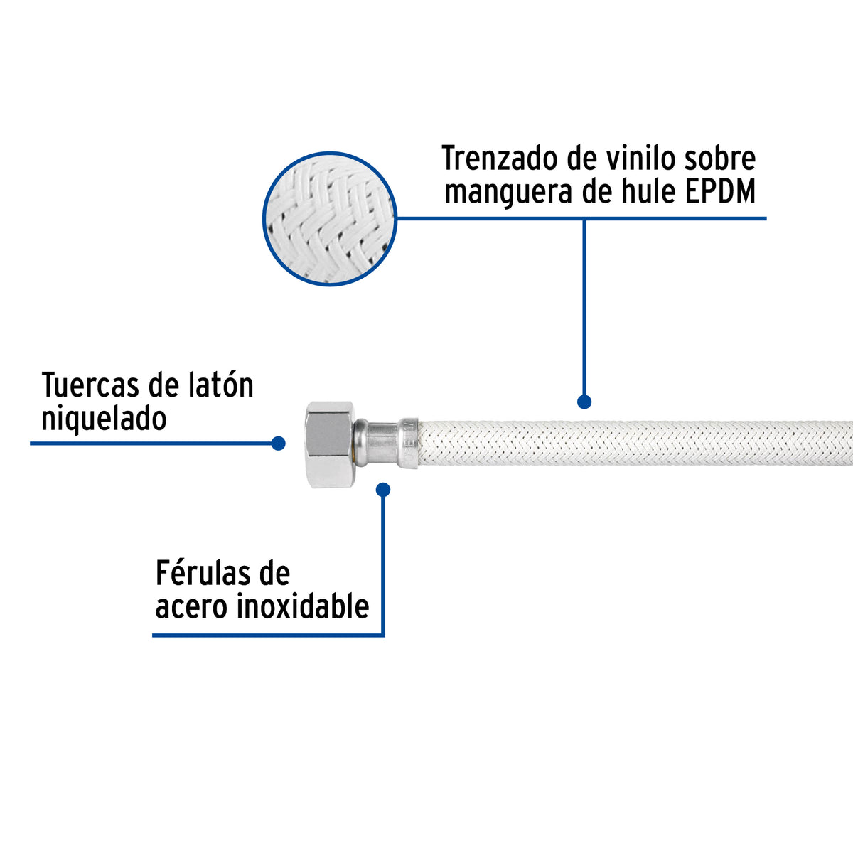 Manguera Lavabo/Fregadero, Vinilo Blanco, 1/2' X 1/2', 55 cm