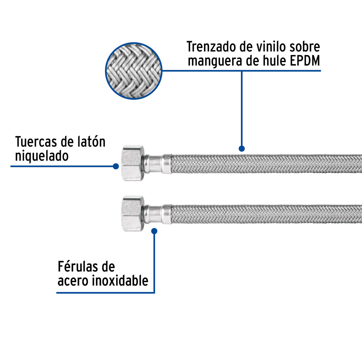 Manguera Lavabo/Fregadero, Vinilo Gris, 1/2' X 1/2', 55 cm