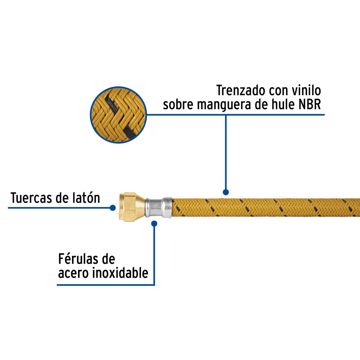 Manguera para Gas, Vinilo, 3/8' Flare, 60 cm, Foset