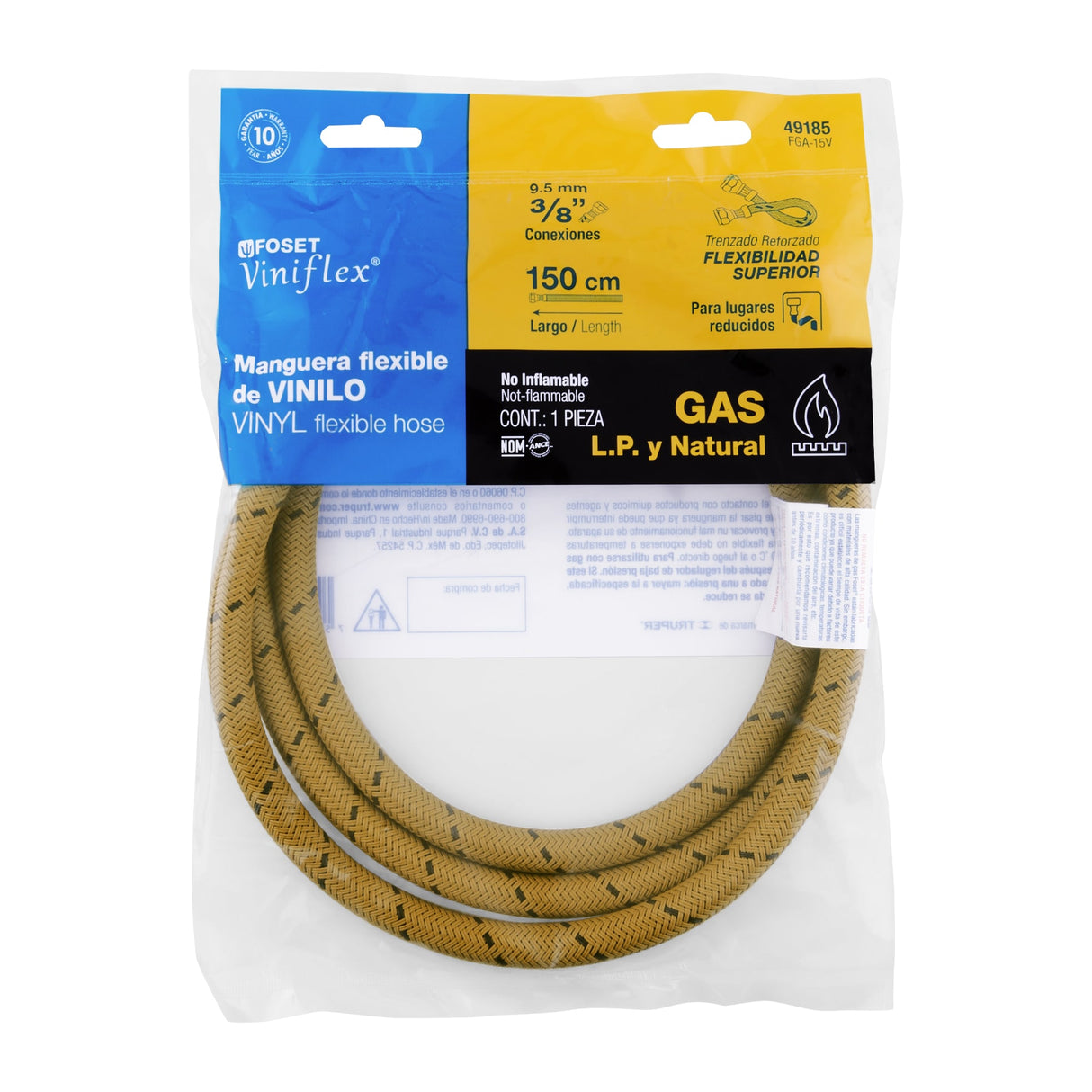 Manguera para Gas, Vinilo, 3/8' Flare, 150 cm, Foset