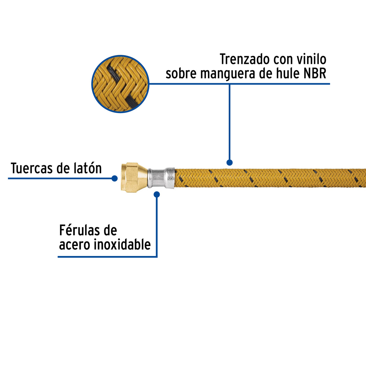 Manguera para Gas, Vinilo, 3/8' Flare, 200 cm, Foset