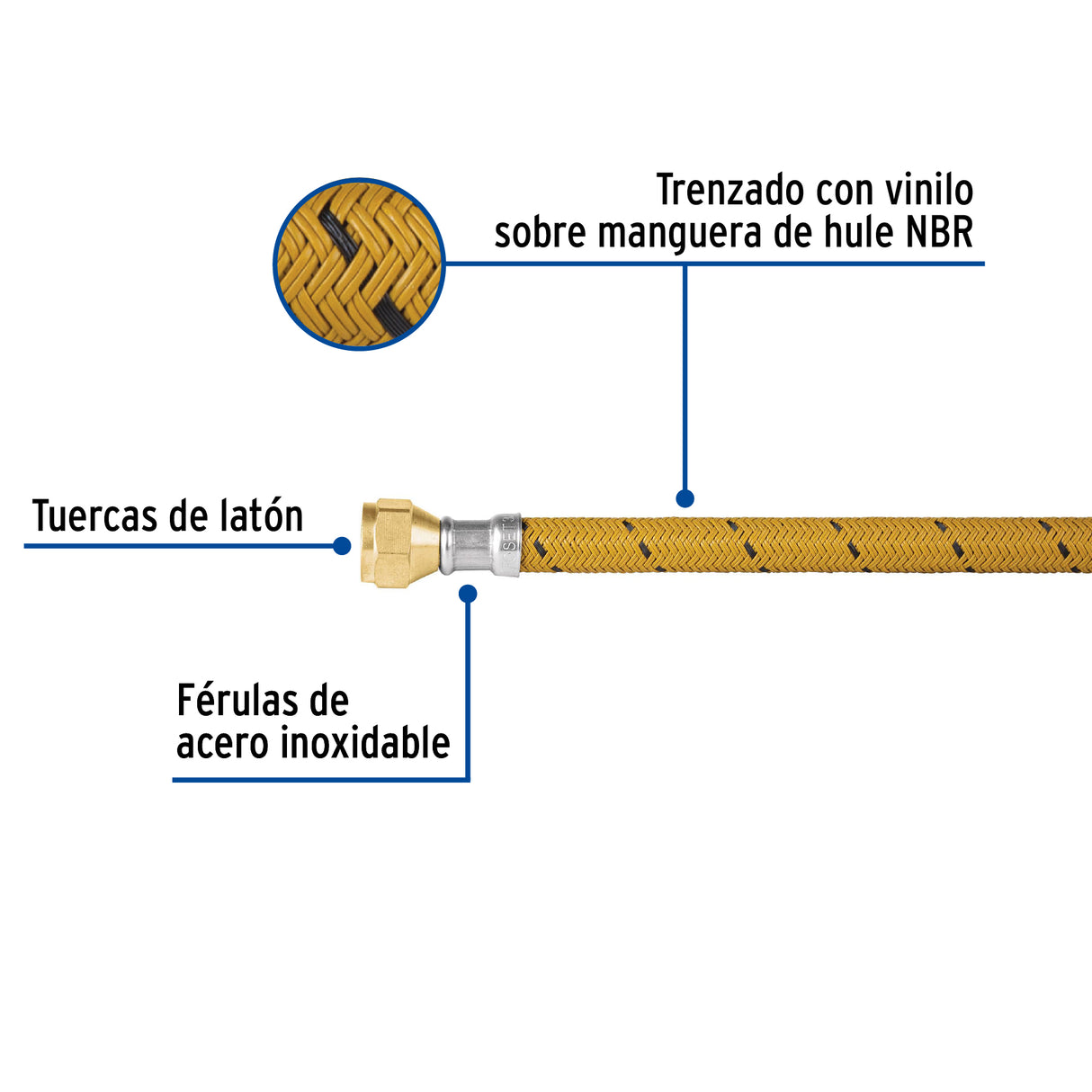 Manguera para Gas, Vinilo, 3/8' Flare, 300 cm, Foset