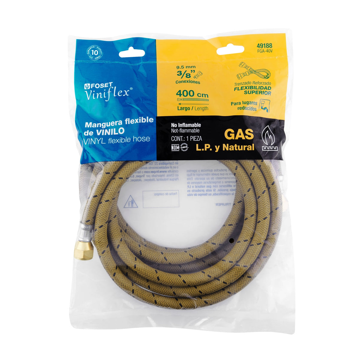 Manguera para Gas, Vinilo, 3/8' Flare, 400 cm, Foset