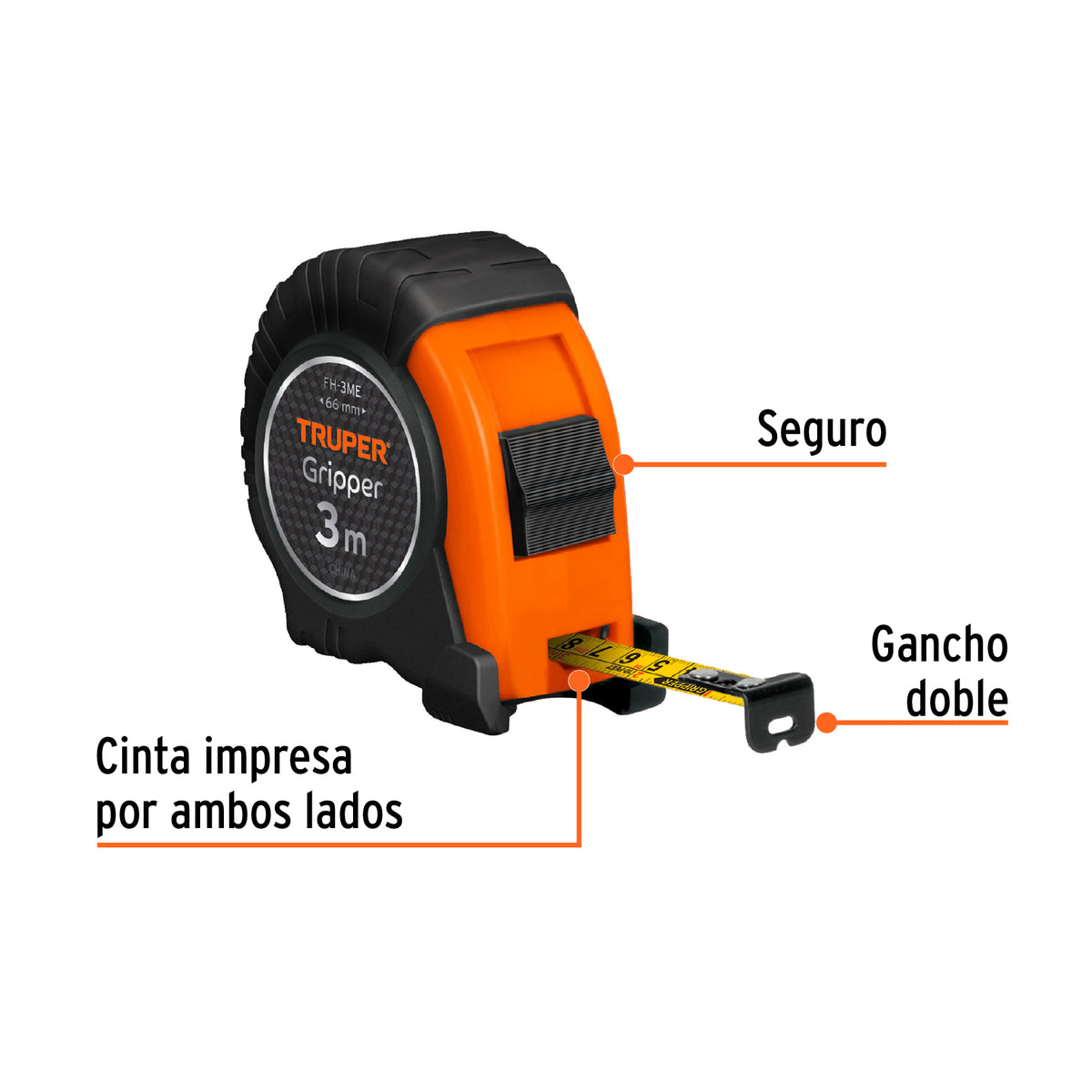 Flexómetro Contra Impactos 3 m Cinta 13 mm Grad. Métrica
