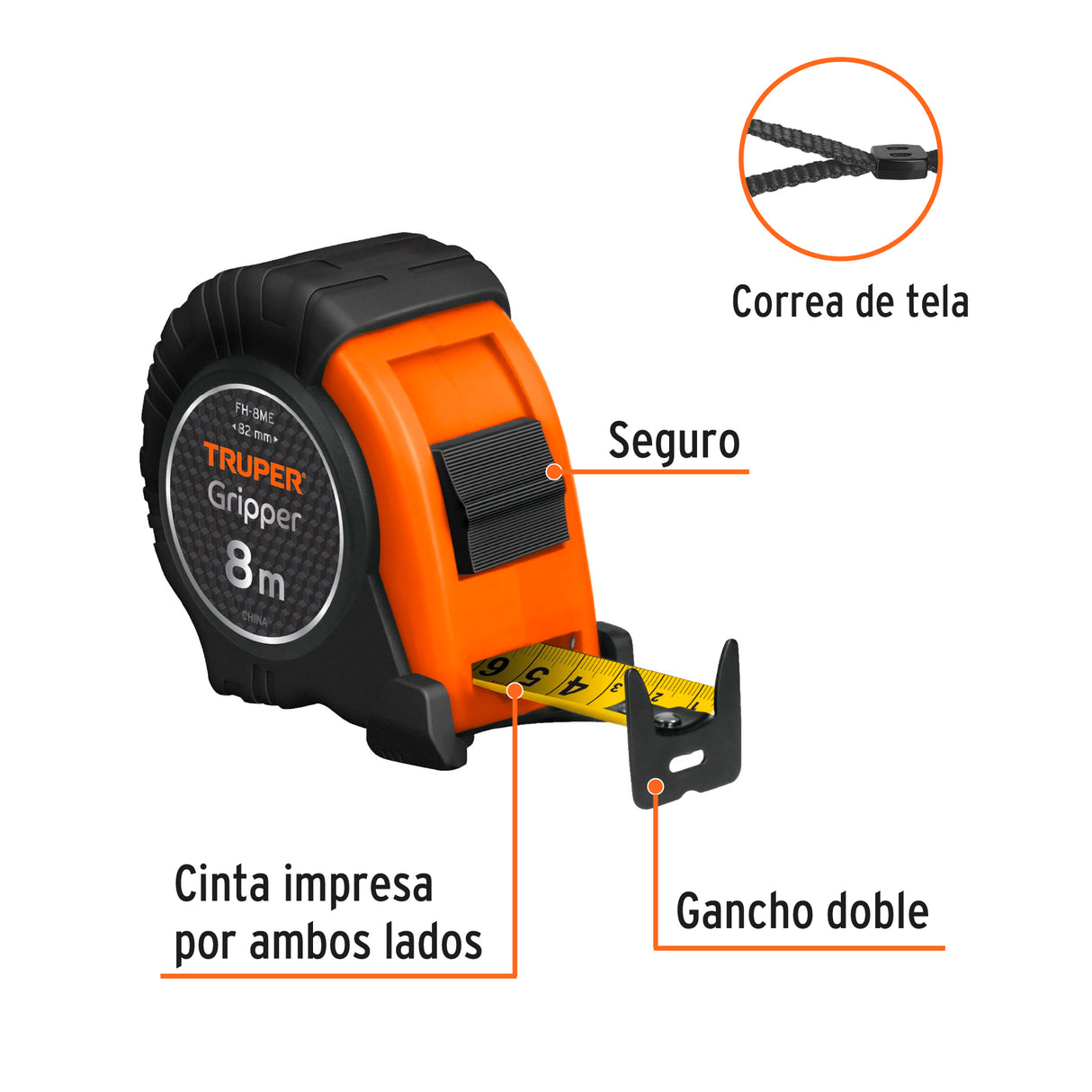 Flexómetro Contra Impactos 8 m Cinta 25 mm Grad. Métrica