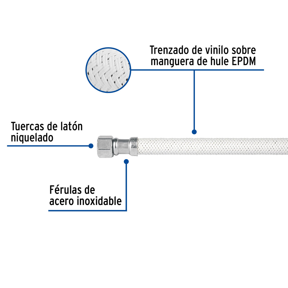 Manguera Lavabo/Fregadero, Vinilo Blanco, 1/2' X 3/8', 40 cm