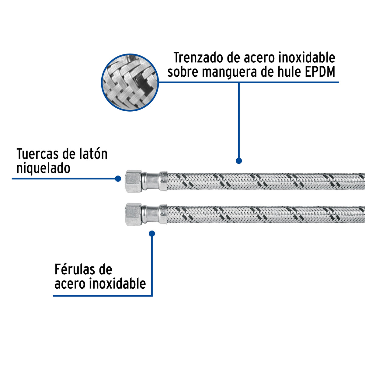Manguera Lavabo/Fregadero, Acero Inox, 1/2' X 3/8', 40 cm