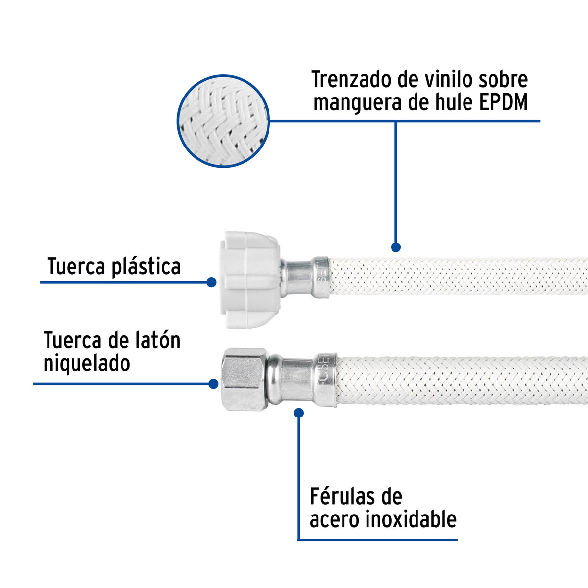 Manguera Lavabo/Fregadero, Vinilo, 1/2'x3/8', 40 cm, Plást/Lat