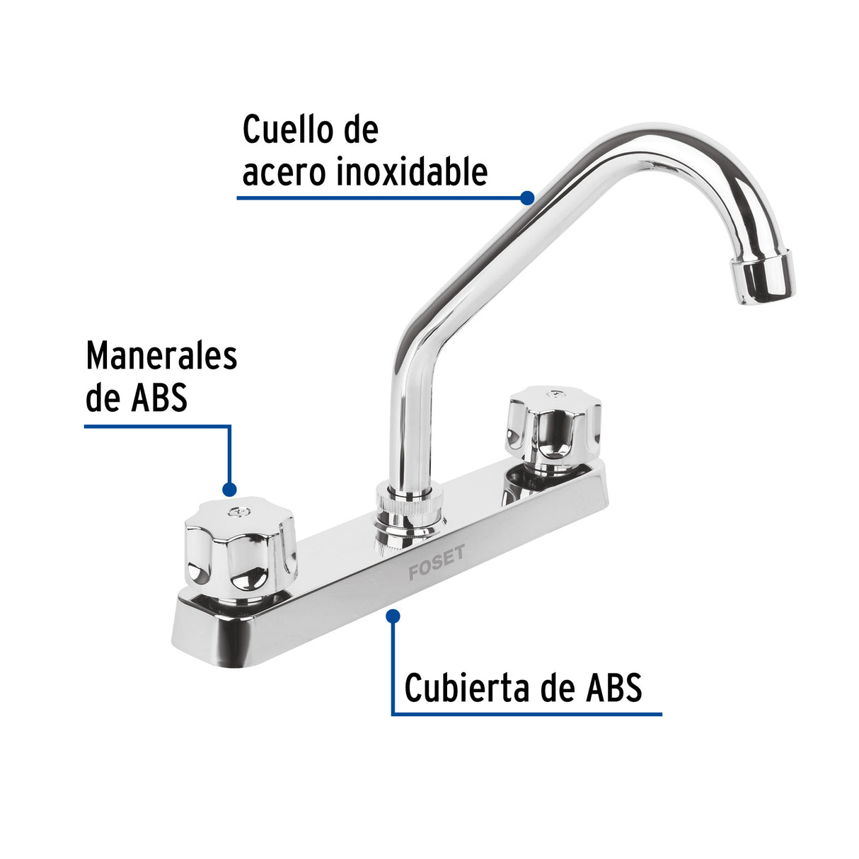 Mezcladora 8' Fregadero, ABS, Cuello Corto, Hexagonal, Basic
