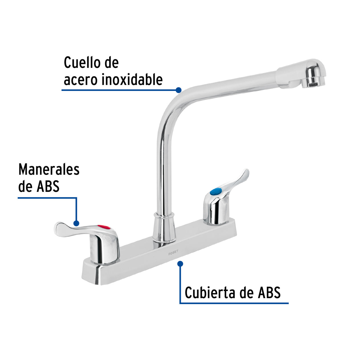 Mezcladora 8' Fregadero, ABS, Cuello Cobra, Palanca, Basic