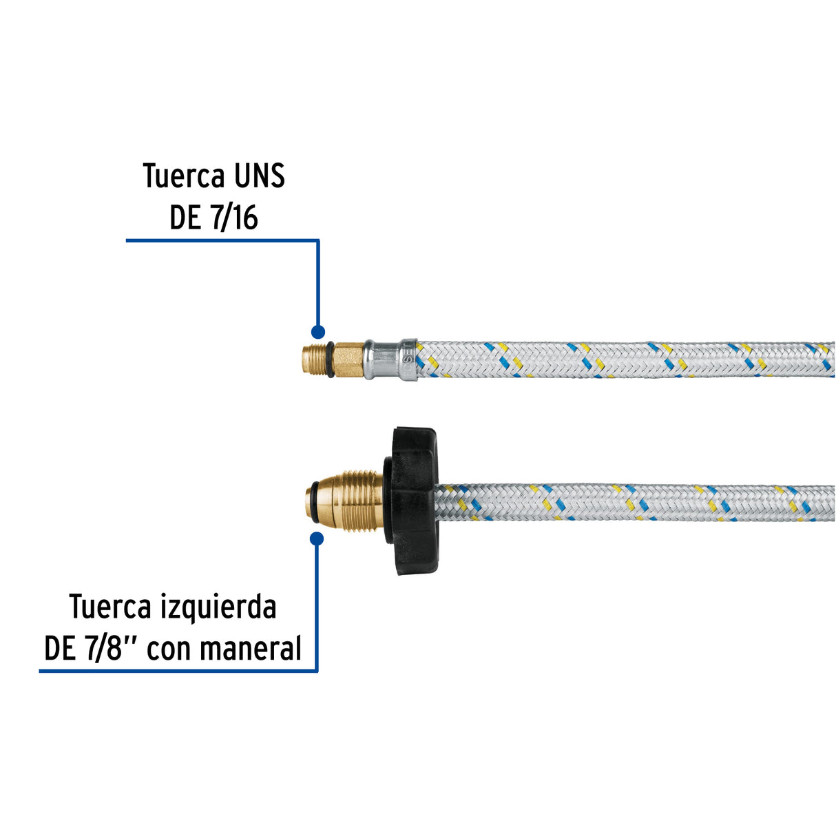 Manguera Pigtail, Aluminio, 7/16' X 7/8', 55 cm, Foset
