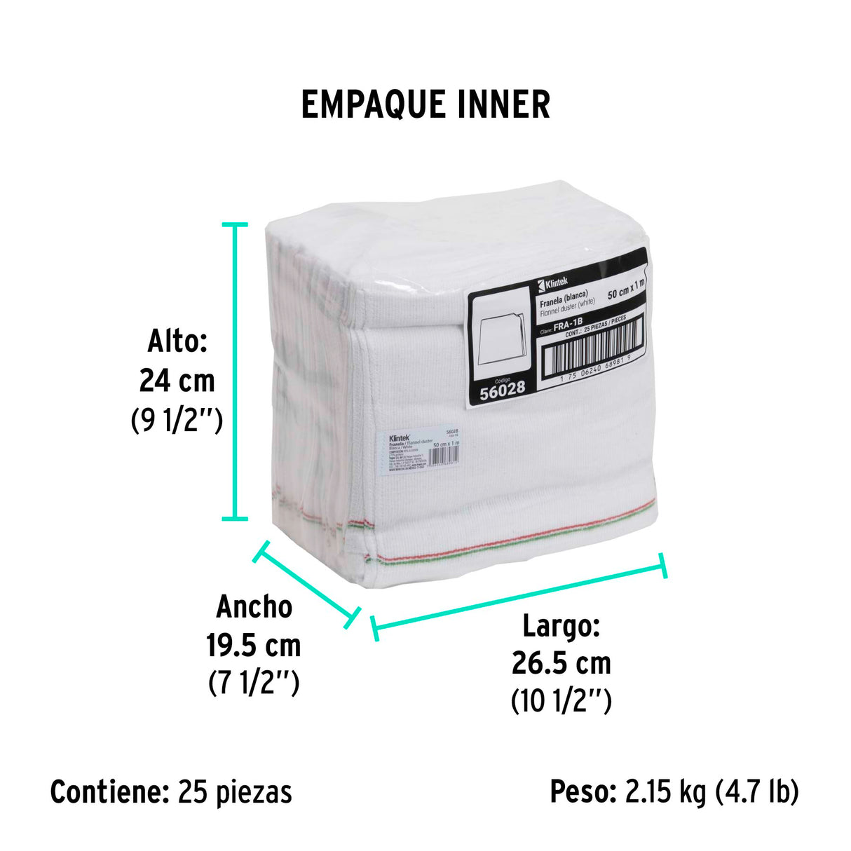 Franela Blanca de Algodón de 1 m, Klintek