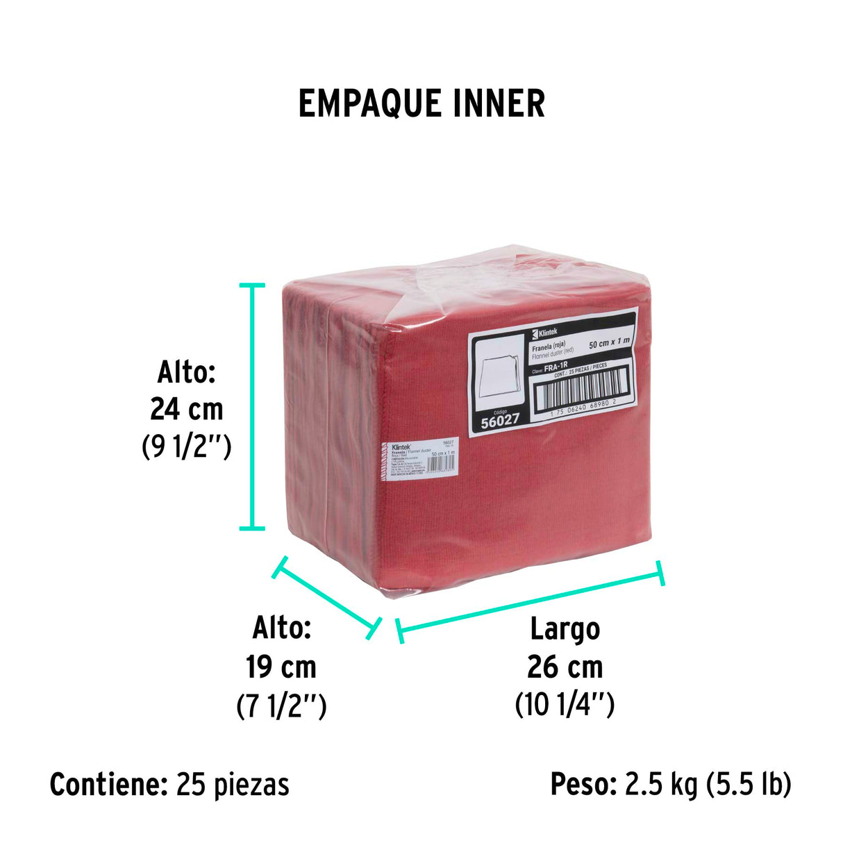 Franela Roja de Algodón de 1 m, Klintek