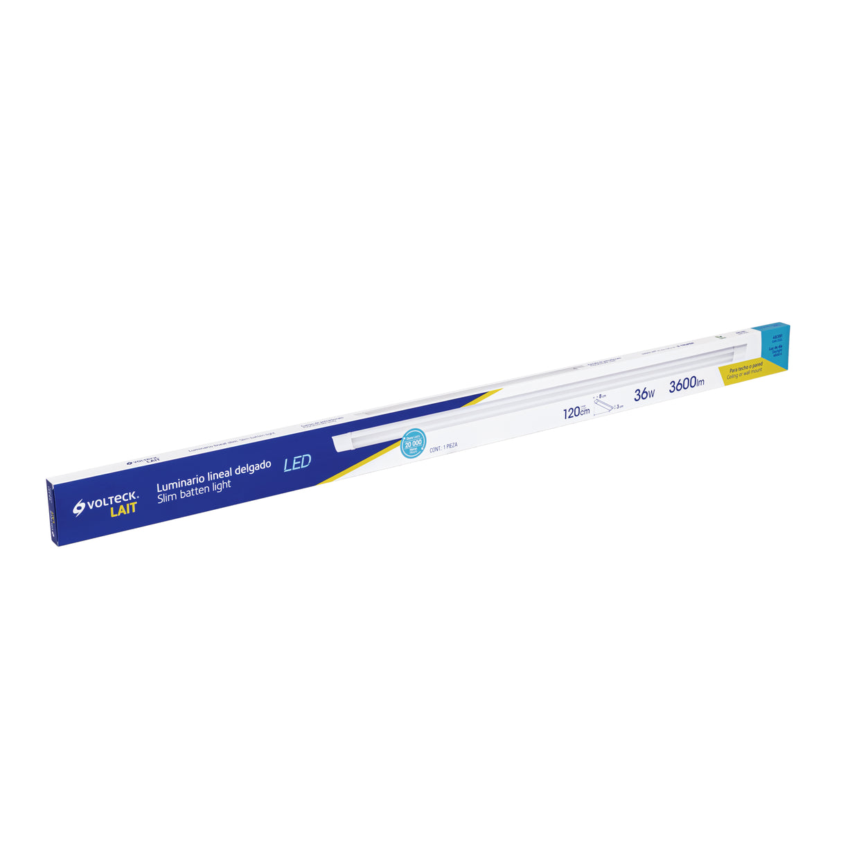 Luminario Lineal Delgado de LED 36 W para Gabinete, Volteck