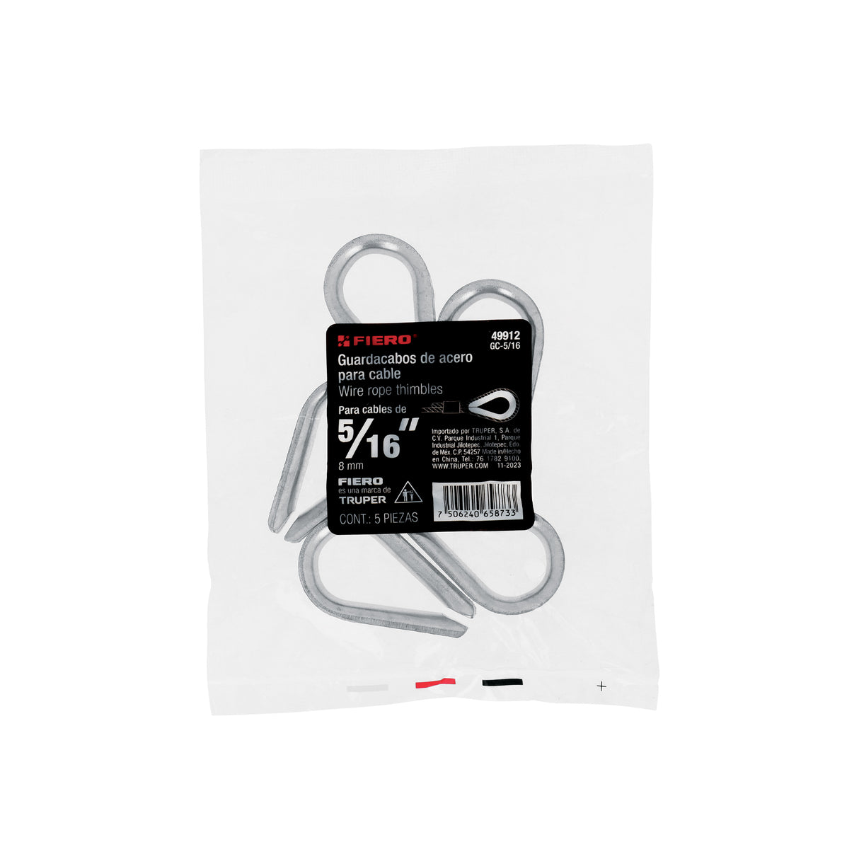 Bolsa con 5 Guardacabos para Cable de Acero de 5/16', Fiero