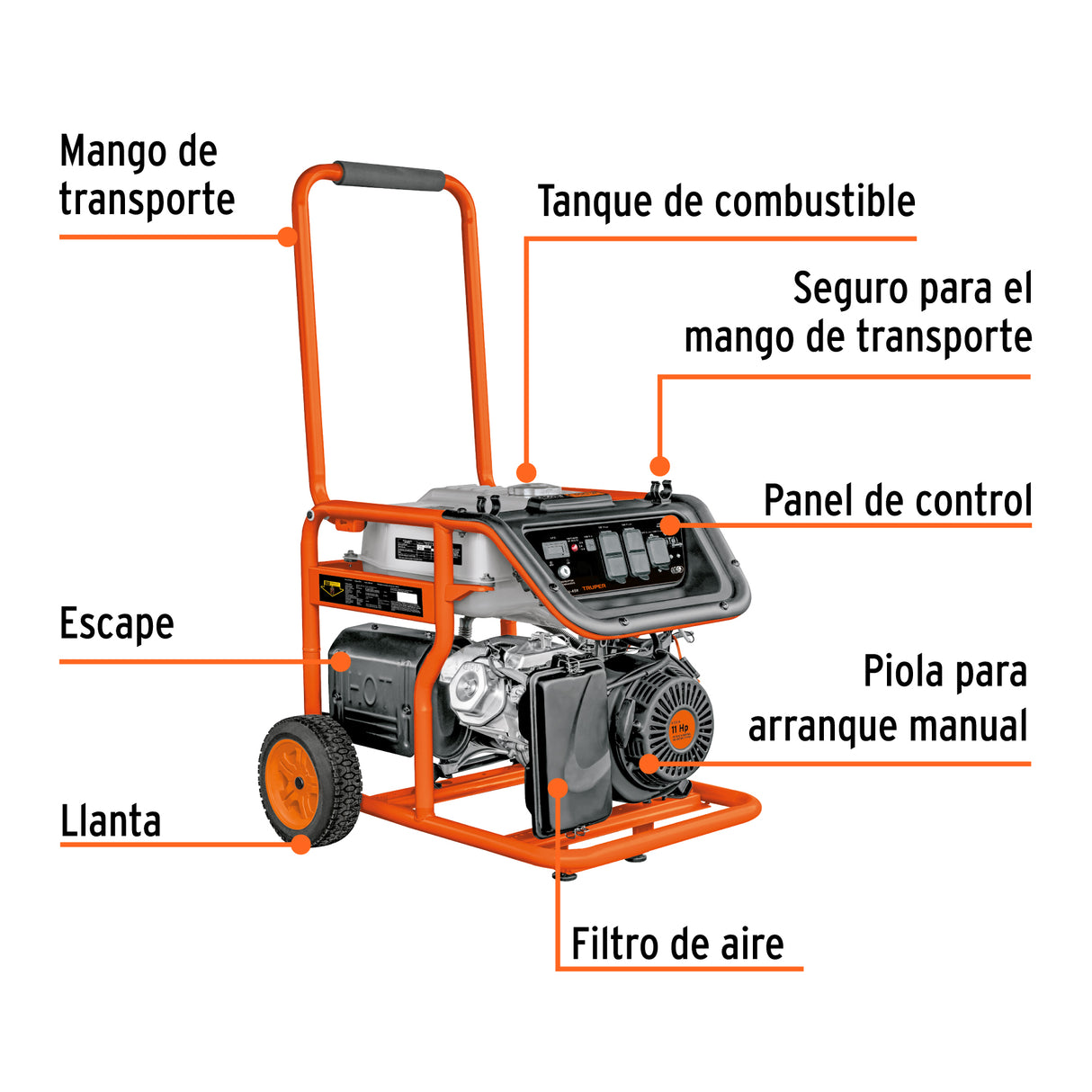 Generador Portátil 4.5 kW Motor a Gasolina, Truper