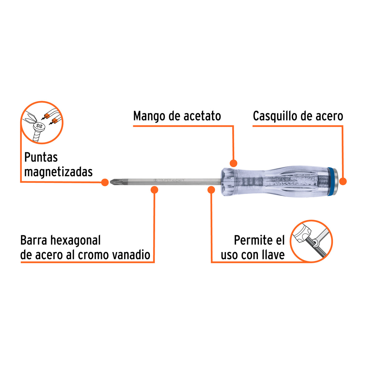 Desarmador de Cruz de Golpe 1/4' X 4', Truper Expert