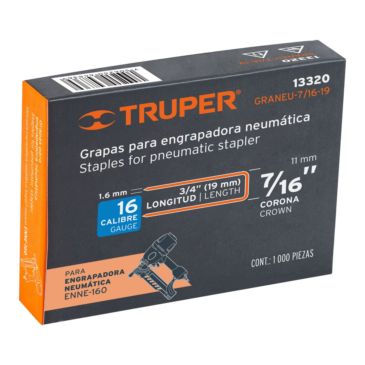 Caja con 1000 Grapas Corona 7/16' Cal. 16, 19 mm para ENNE-160