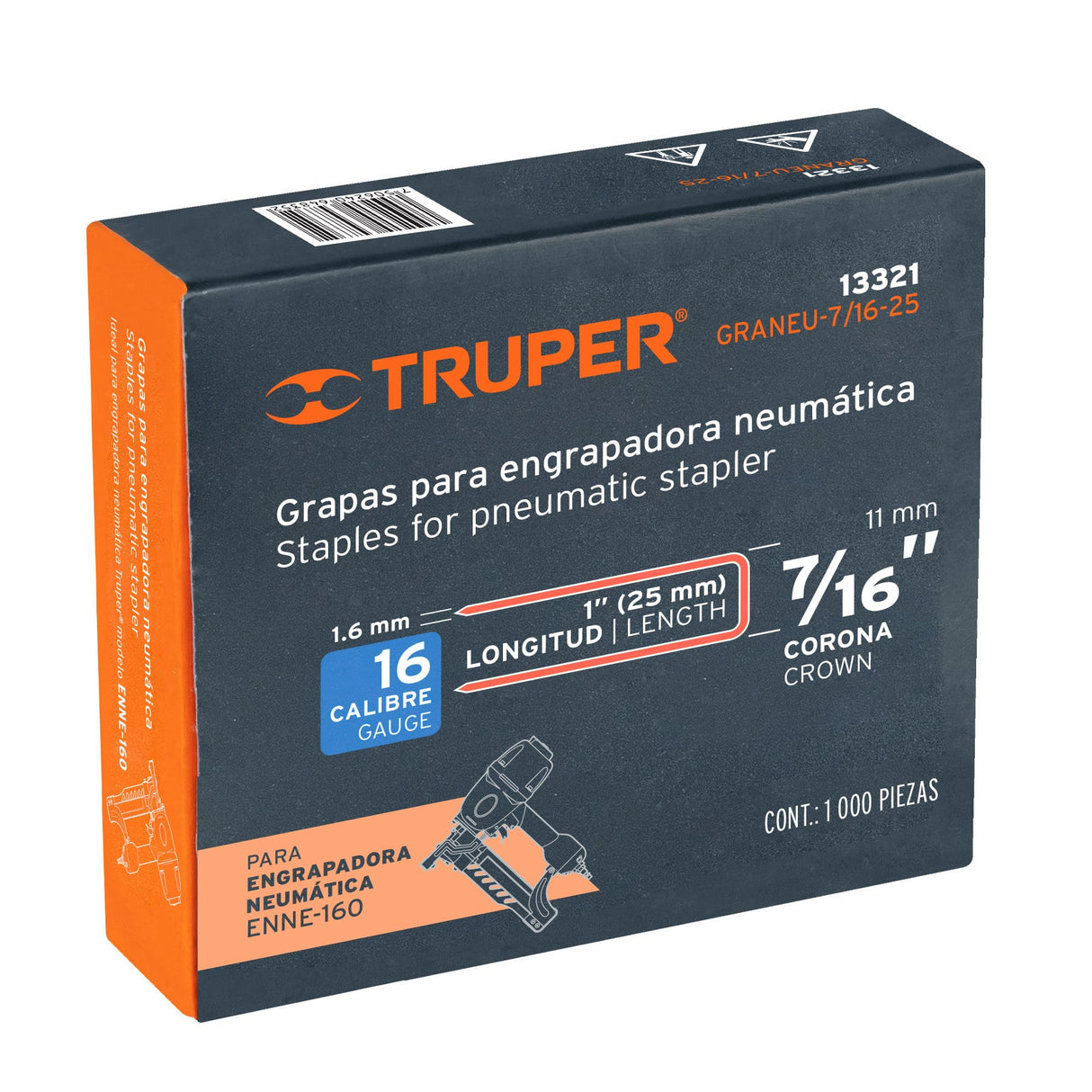Caja con 1000 Grapas Corona 7/16' Cal. 16, 25 mm para ENNE-160