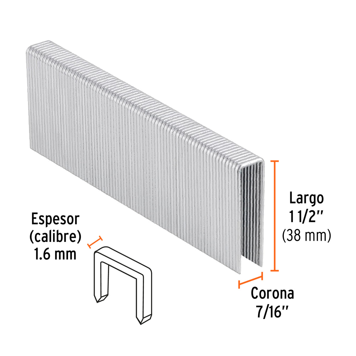 Caja con 1000 Grapas Corona 7/16' Cal. 16, 38 mm para ENNE-160
