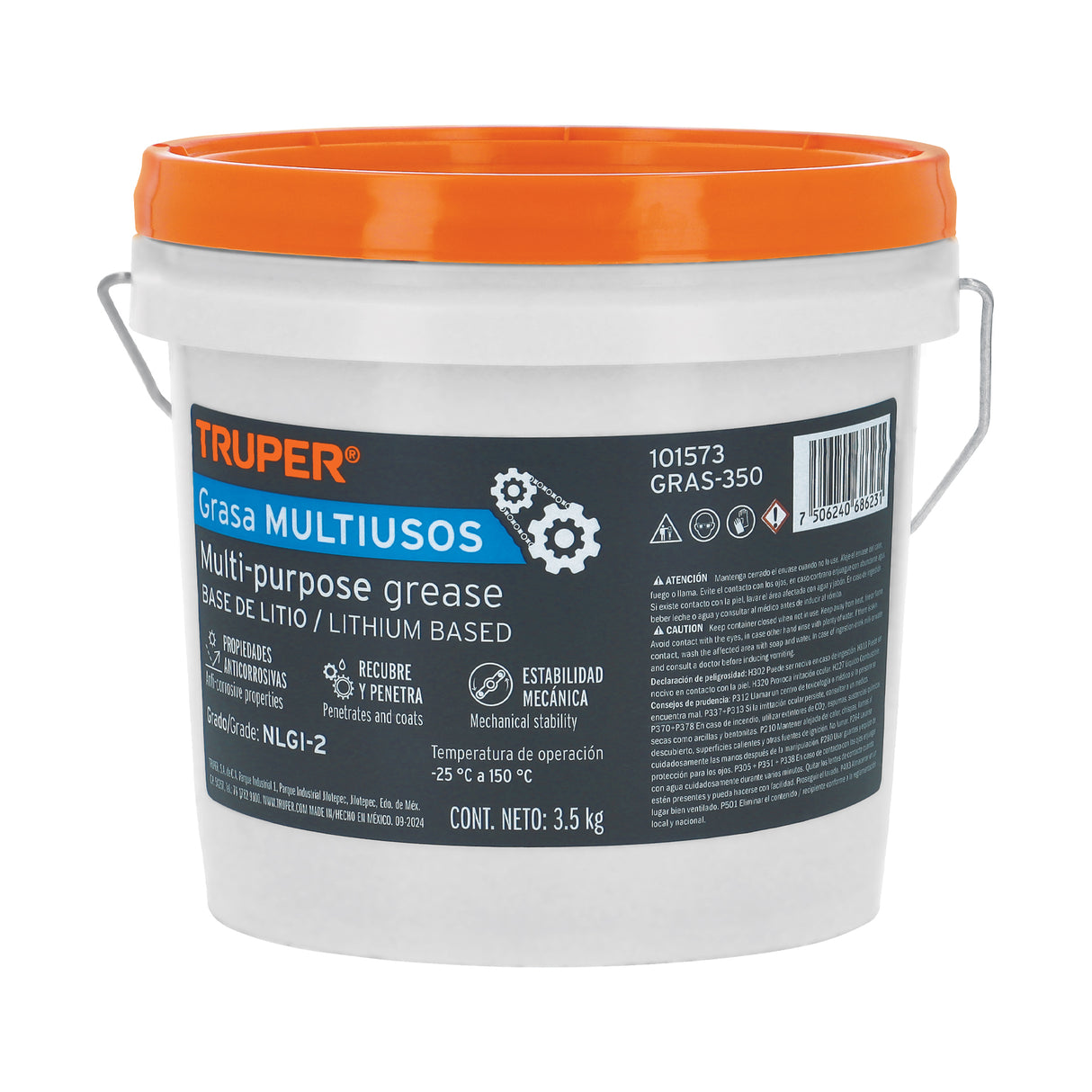 Grasa Lubricante Multiusos, Base Litio, 3.5 kg, Truper