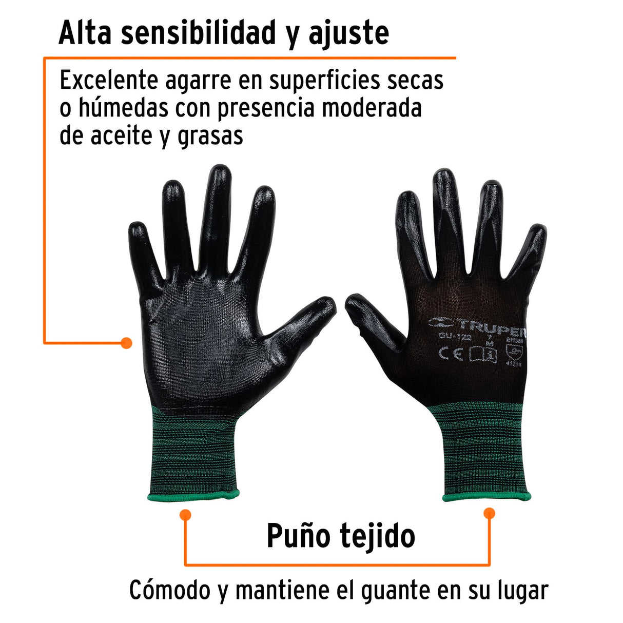 Guantes de Nylon Recubiertos de Nitrilo, m, Truper