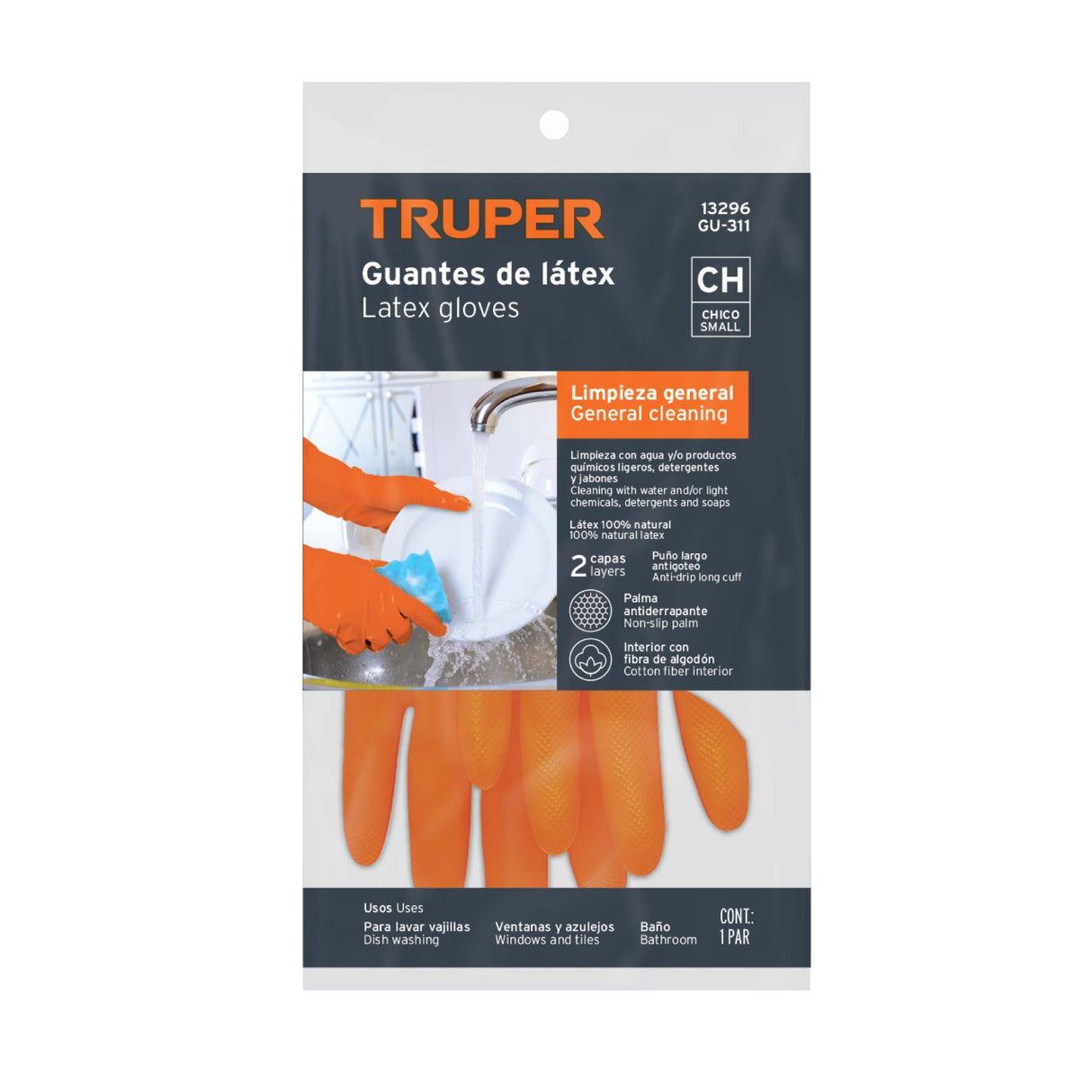 Guantes de Látex para Limpieza, Ch, Truper